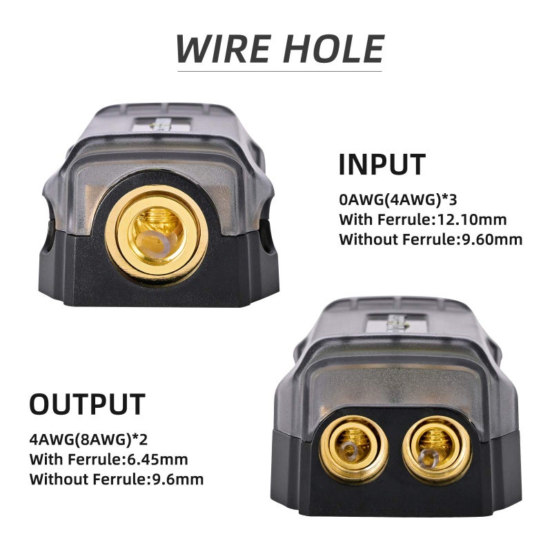 LEIGESAUDIO Copper 0/4 Gauge to 4/8 Gauge 60 Amp Mini ANL 2 Way Fuse Holder Distribution Block - Image 4